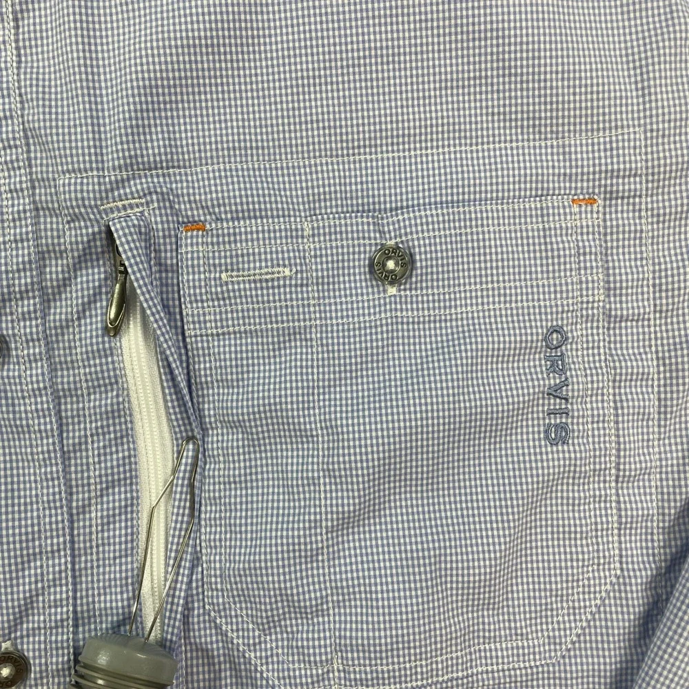 Orvis Mens Shirt L Blue Gingham Long Sleeve Active Fit Flat Front Fishing Hemp - Picture 5 of 16